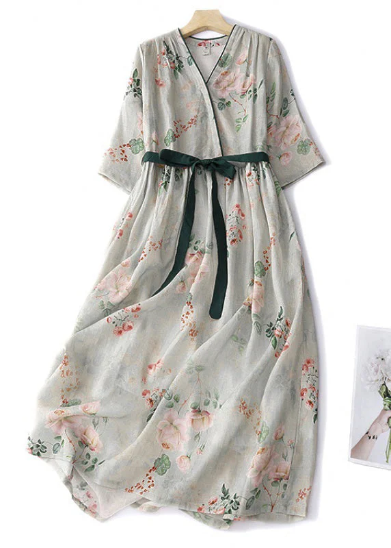 Elegant Green Button Print Lace Up Cotton Dresses Summer Lace Dress Lookbook