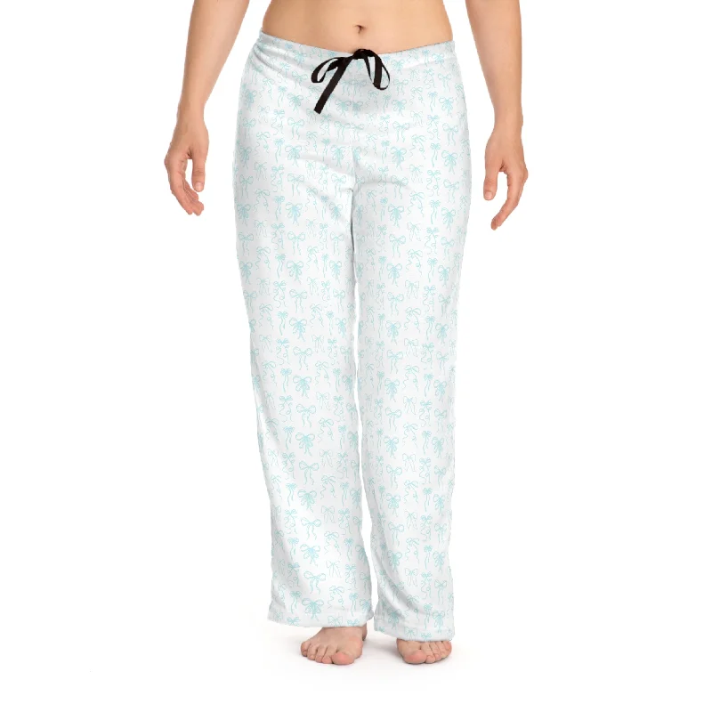 Tiffany Blue Coquette Bow Patterned Women's Pajama Pants Casual Graphic Hoodies