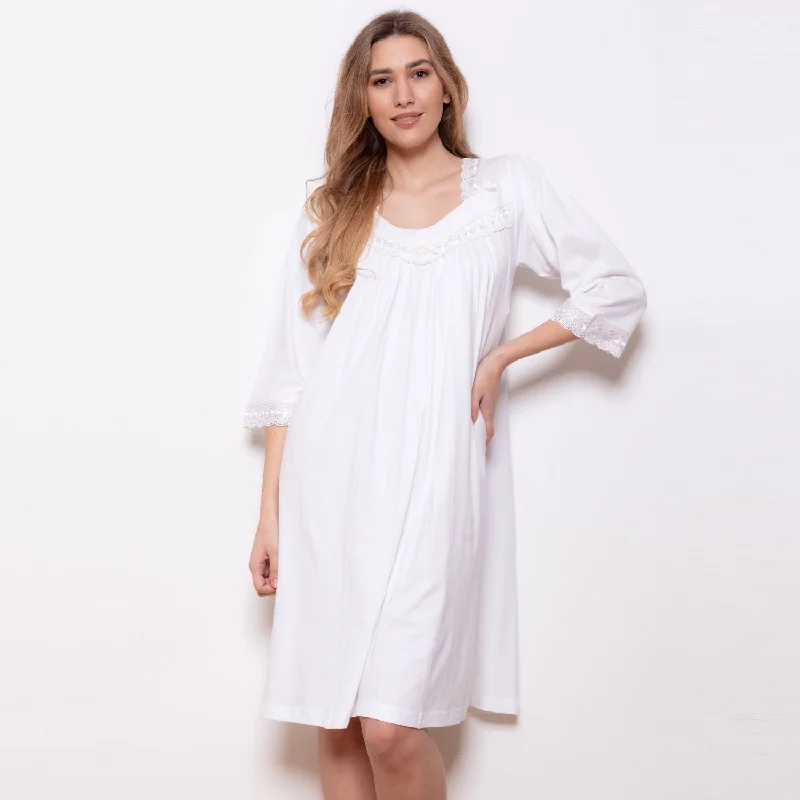 Cottonreal 'Ade' Cotton Jersey Mid-Sleeve Nightdress in White Best pajama sets for girls' night