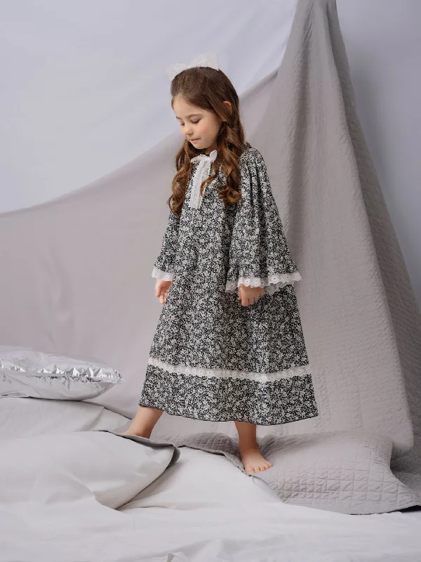 MELIA - GIRLS COTTON NIGHTDRESS BLACK FLOWERS Polyester pajama sets