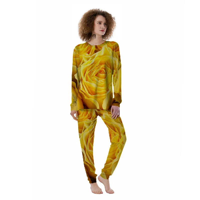 Rose Yellow Print Women's Pajamas Breathable cotton pajama sets