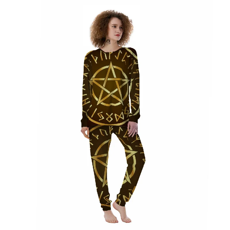 Runes Pentagram Viking Nordic Print Women's Pajamas Pajama sets with pockets