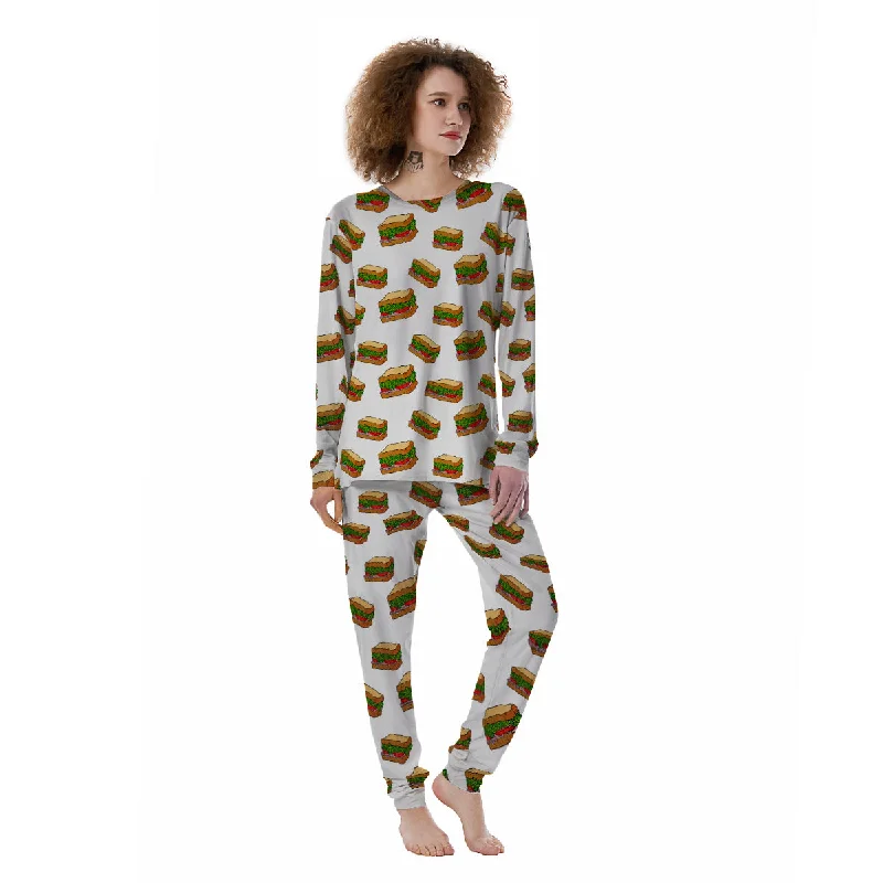 Sandwiches White Print Pattern Women's Pajamas Matching couple pajama sets