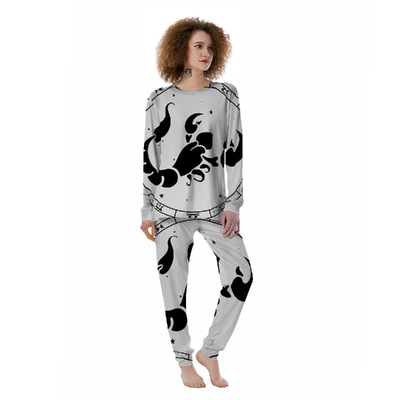 Scorpio Sign White And Black Print Women's Pajamas Best pajama sets for pregnancy