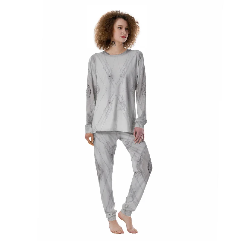 Scratch Marble White Gray Print Pattern Women's Pajamas Best pajama sets for hot sleepers