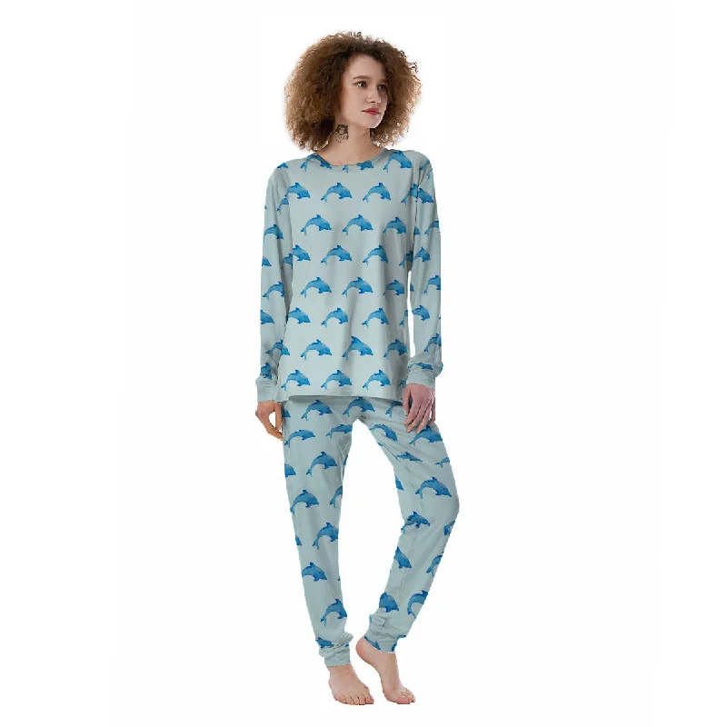 Sea Dolphin Watercolor Print Pattern Women's Pajamas Best-value pajama sets