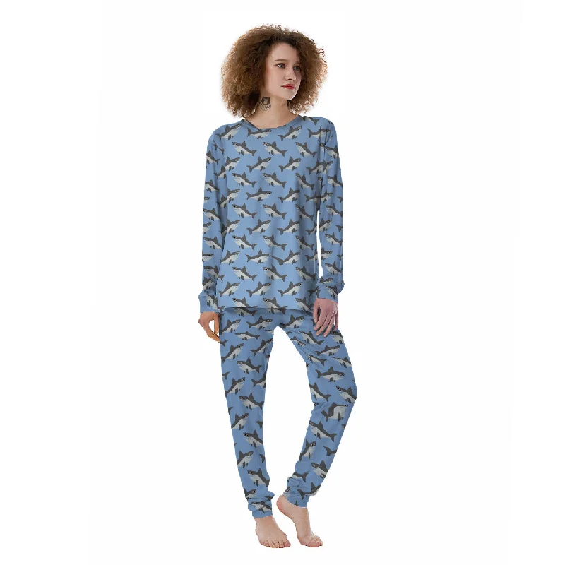 Shark Grey And White Print Pattern Women's Pajamas Shein pajama sets