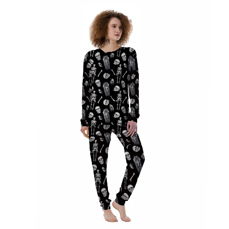 Skeleton And Tomb Print Pattern Women's Pajamas Sleeveless pajama sets