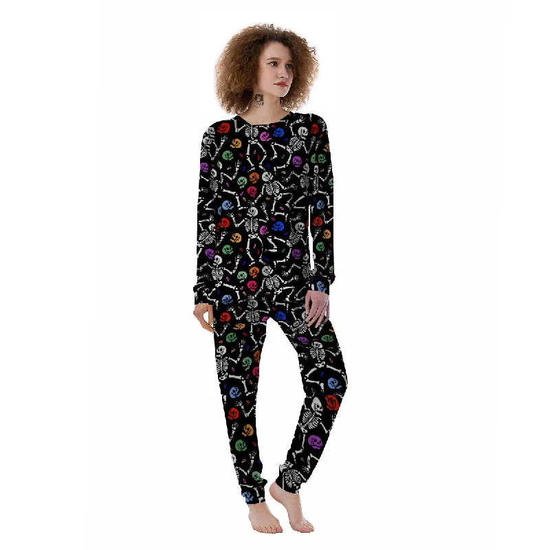 Skeleton Dancing Trippy Print Pattern Women's Pajamas Long sleeve pajama sets