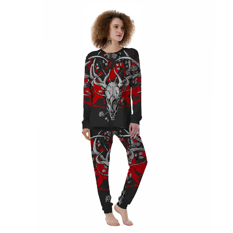 Skull Deer Vintage Print Women's Pajamas Vintage pajama sets