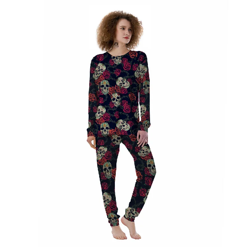 Skull Flowers Vintage Print Pattern Women's Pajamas Lightweight pajama sets