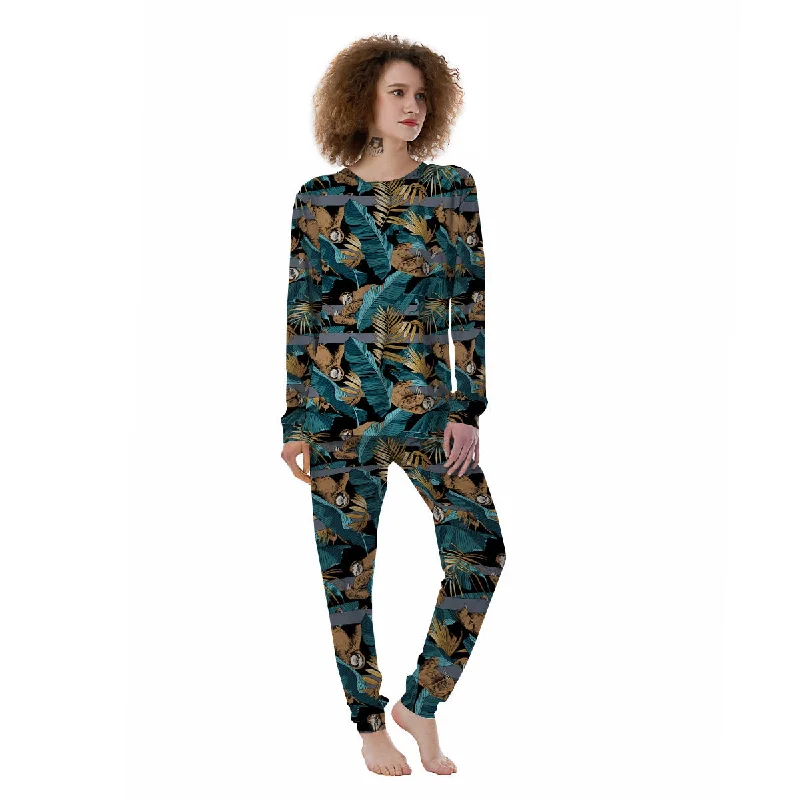 Sloth Tropical Print Pattern Women's Pajamas Women's pajama sets