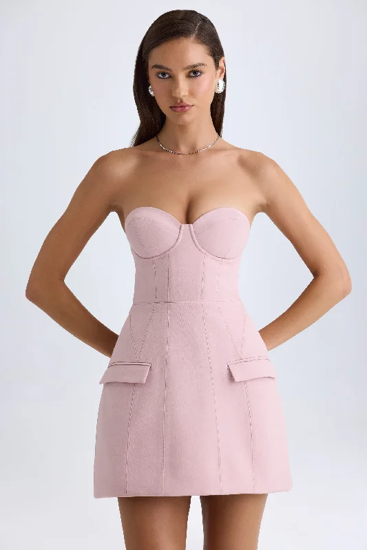 Strapless Structured Tulip Mini Dress in Pink Mauve Red carpet mini dresses