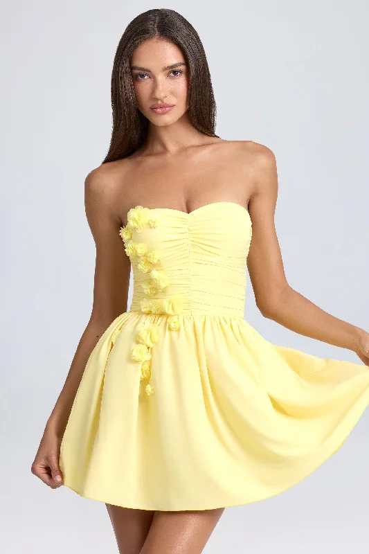 Bandeau Floral-Appliqué Corset Mini Dress in Lemon Sherbet Zara mini dresses