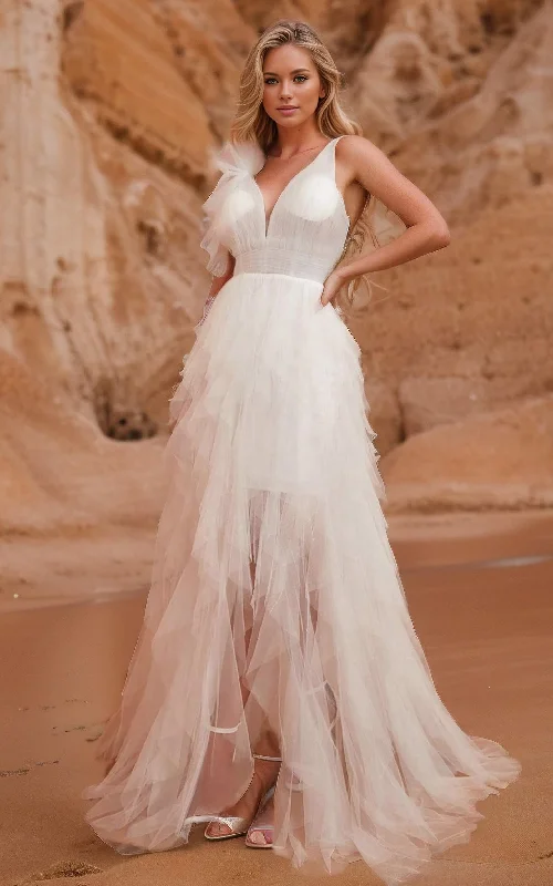 Beach Sexy Ethereal A-Line Ruffle Wedding Dress Romantic Elegant Lace-Up Straps Tulle Bridal Gown Empire Waist Dress