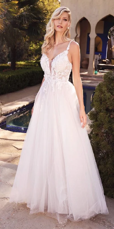 Cinderella Divine CB072W Layered A-Line Tulle Bridal Gown Embroidered Bodice Chic Wedding Gown