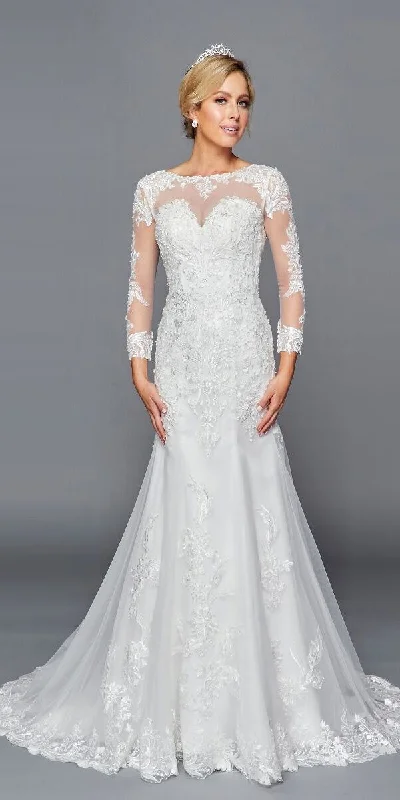 Deklaire Bridal 435 Long Length Sleeve A-Line Wedding Gown Beaded Lace Ball Gown Wedding