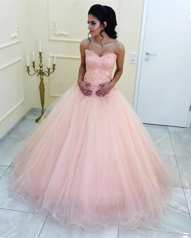 Elegant Lace Appliques Sweetheart Organza Ball Gowns Peach Quinceanera Dresses Beaded Wedding Gown