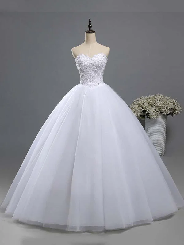 Gorgeous Sweetheart Beaded Tulle Ball Gown Wedding Dresses Lace Boho Dress