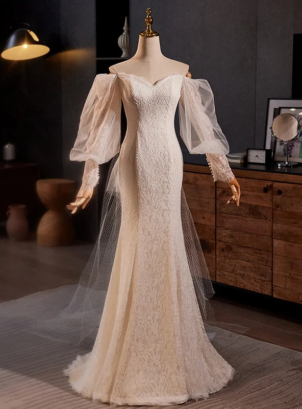 Mermaid Lace Long Sleeve Wedding Dress Strapless Bridal Dress