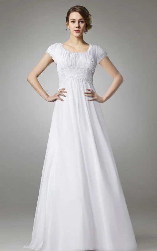 Short Sleeve Empire Chiffon Wedding Dress-HT_708810 Mermaid Style Gown