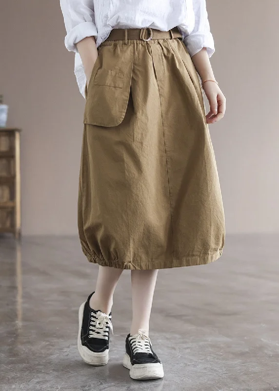 Beautiful Khaki Elastic Waist Asymmetrical Pockets Cotton Skirts Summer Fashionable unclassified skirts