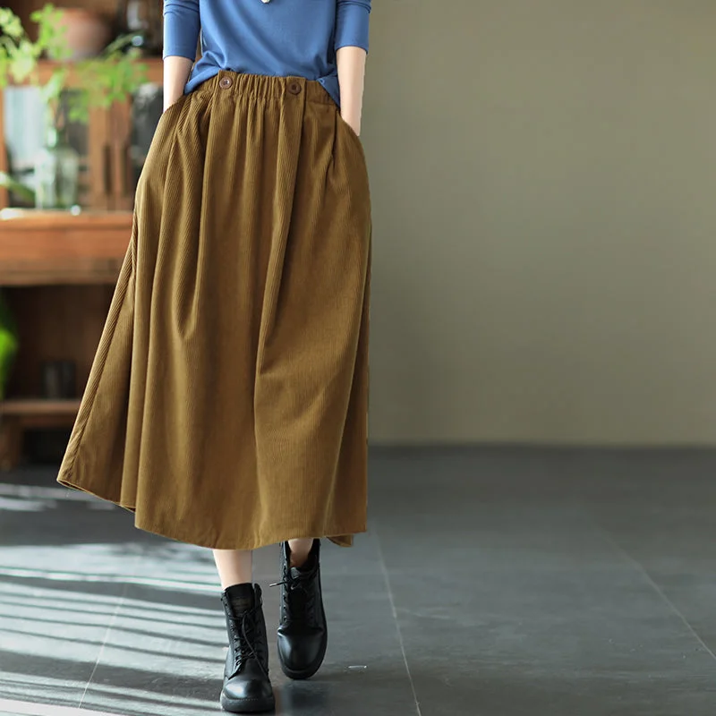 Vintage Cotton Skirt, Loose Skirt with Pocket, Casual Black Skrit, Striped unclassified skirts