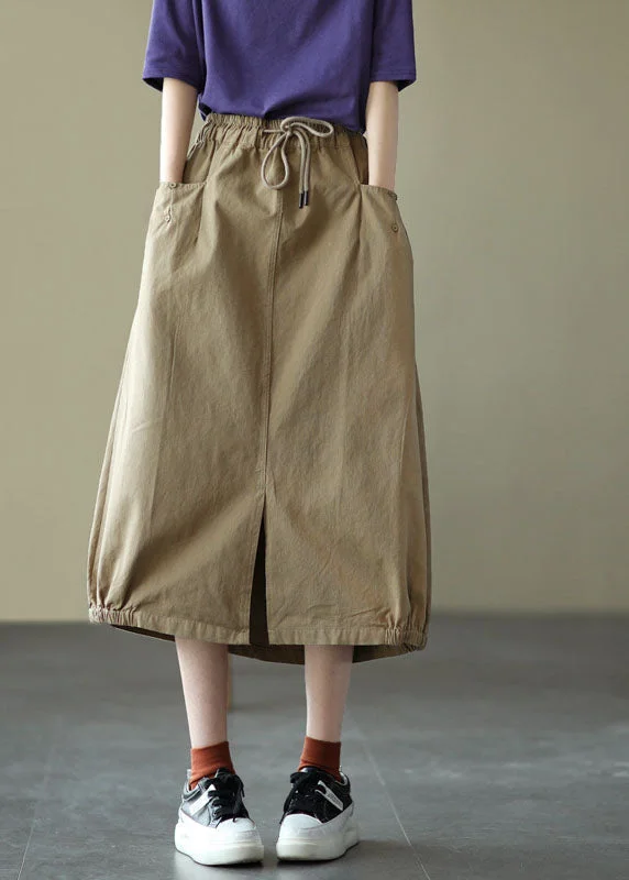 Fashion Light Green Elastic Waist Side Open Pockets Cotton Skirt Summer Stylish unclassified skirts