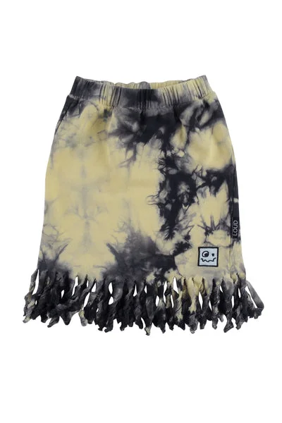 LOUD APPAREL YELLOW TIE DYE FRINGE CALL SKIRT Ruched unclassified skirts