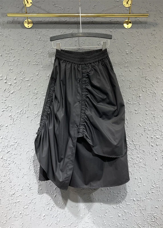 Original Design Black Wrinkled Asymmetrical Patchwork Cotton Skirt Fall Sequin unclassified skirts