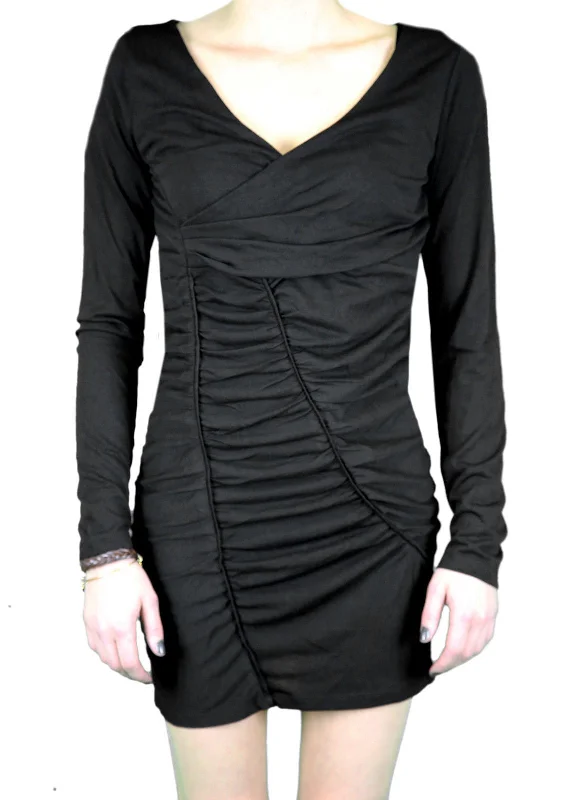 ANAMA NIGHT Women's Black Ruched Long Sleeve V-Neck Dress W11-165 $78 NEW Affordable maxi dresses