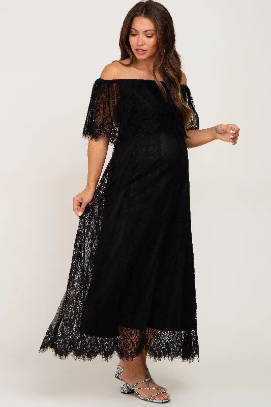 Black Lace Off Shoulder Maternity Maxi Dress Silk maxi dresses