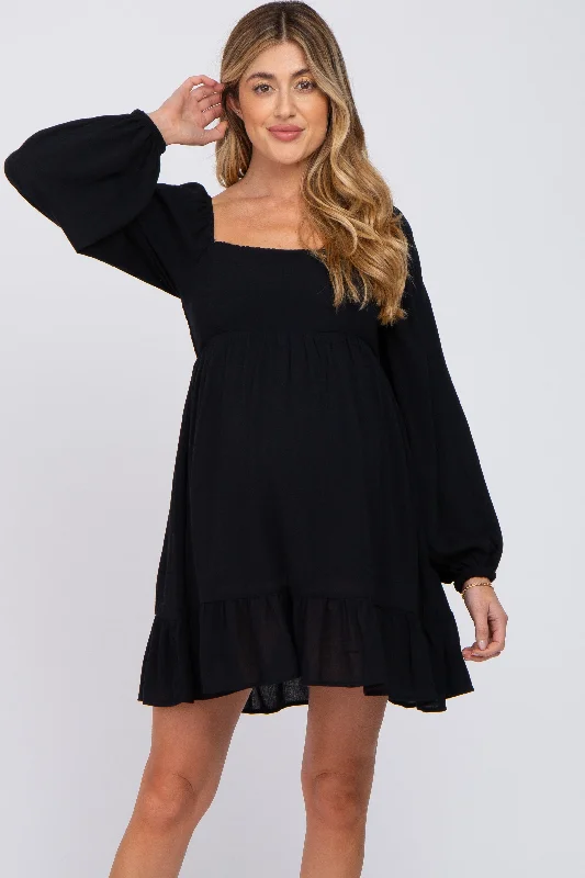 Black Long Sleeve Square Neck Maternity Dress Cotton maxi dresses