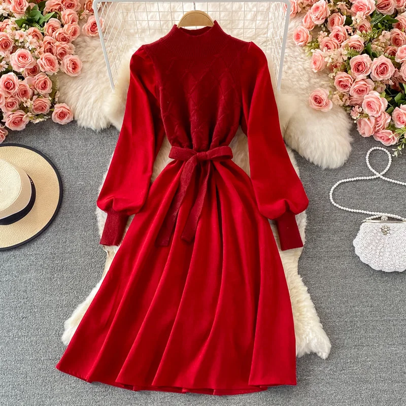 Fake two piece long sleeve knitted stitched corduroy A-line dress  3365 Best maxi dresses for summer vacation