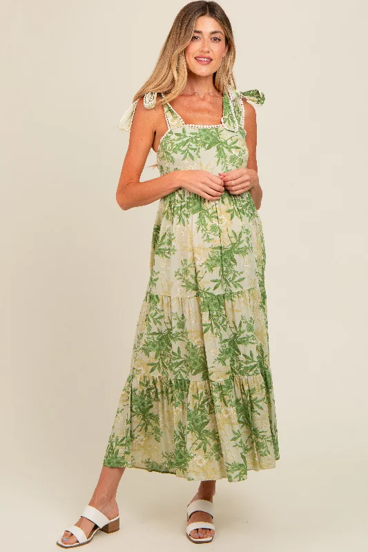 Green Crochet Trim Floral Maternity Maxi Dress Best maxi dresses for hourglass body shape