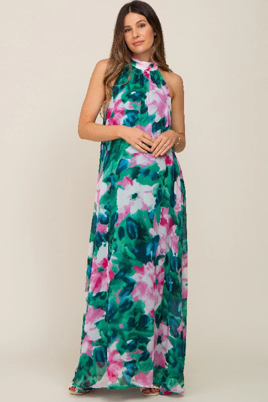 Green Multi-Color Halter Maternity Maxi Dress Clubbing maxi dresses