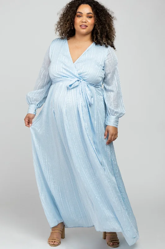 Light Blue Sparkle Chiffon Plus Maternity Maxi Dress Trendy maxi dresses under $50