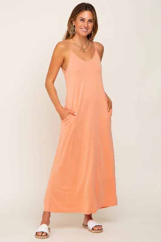 Peach Sleeveless V-Neck Maxi Dress Sexy little black maxi dresses