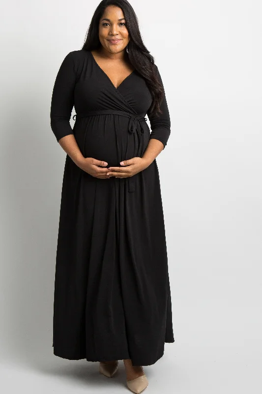 PinkBlush Black Sash Tie Wrap Plus Maternity Maxi Dress Fashion-forward maxi dresses