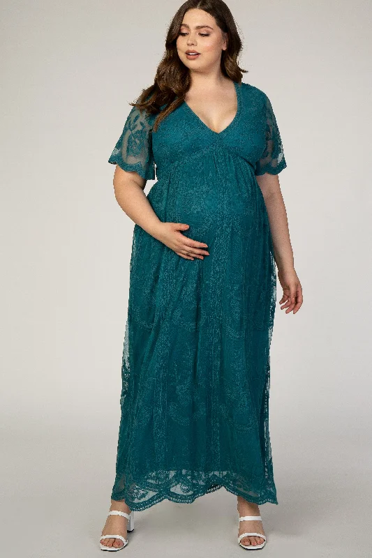 PinkBlush Teal Lace Mesh Overlay Plus Maternity Maxi Dress Prom maxi dresses