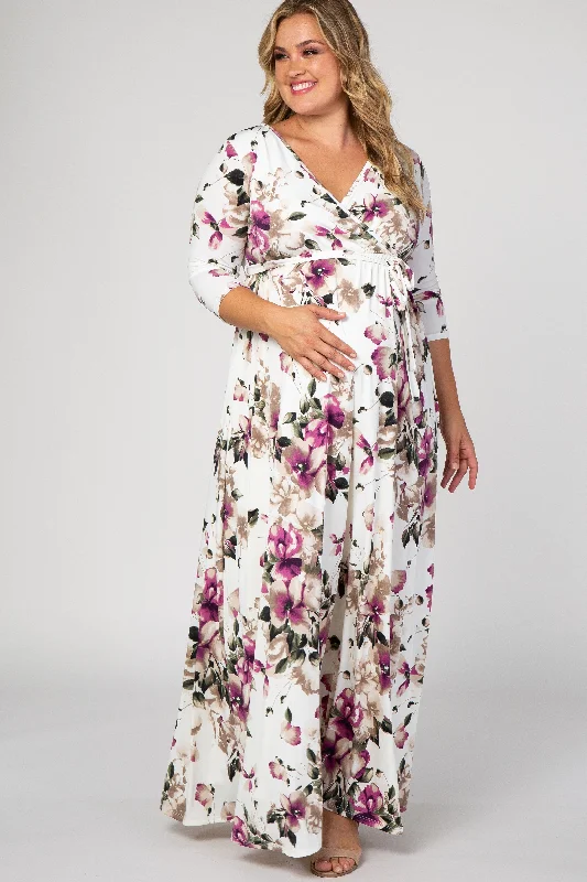 PinkBlush White Floral Plus Maternity/Nursing Wrap Maxi Dress Luxury maxi dresses