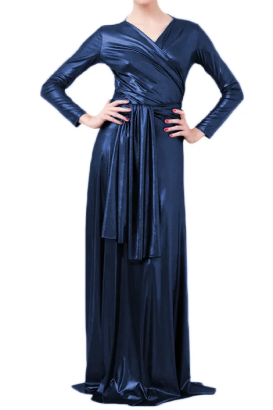 VON VONNI Women's Navy Metallic Victoria Long Sleeve Transformer Dress NWT Fall maxi dresses