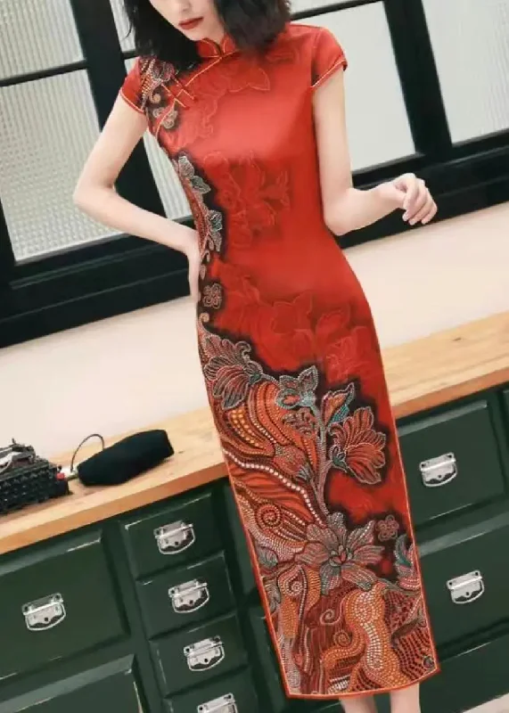 Button Print Side Open Silk Long Dresses Sexy floral print dresses