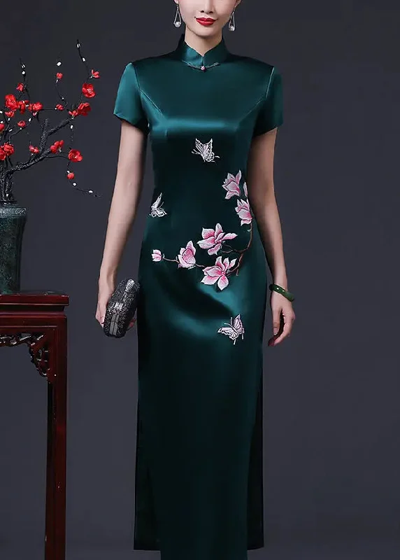 Print Side Open Silk Long Dresses Summer Women's trendy floral dresses sale