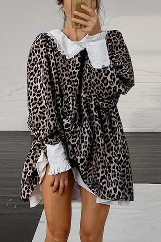 LAYERED LEOPARD PRINT SMOCK DRESS A-line floral dresses