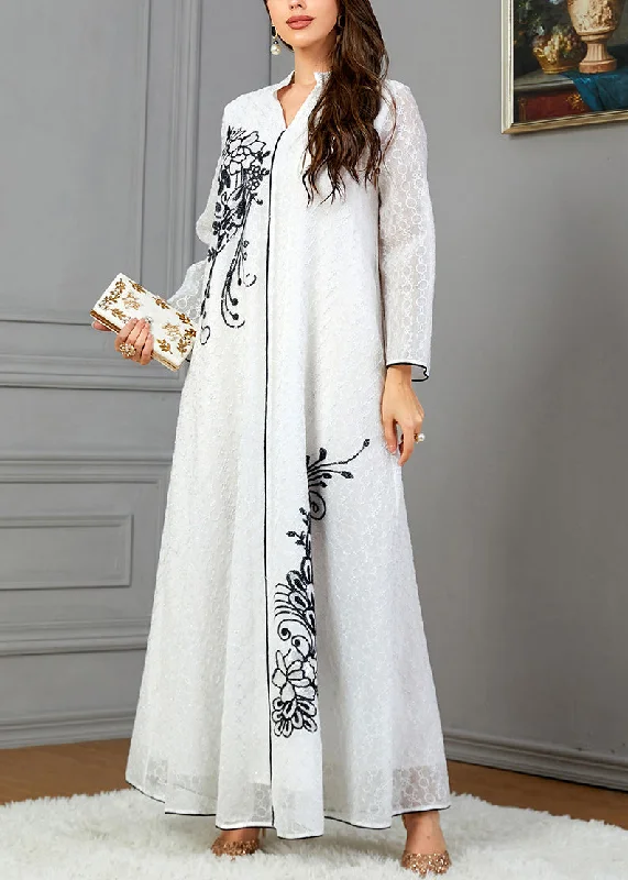 Loose White V Neck Print Cotton Dresses Long Sleeve AA1047 Shein floral dresses