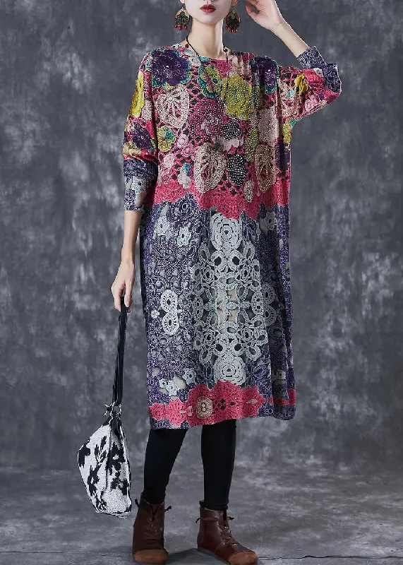 Print Knit Long Dress Spring Versatile floral dresses for all occasions