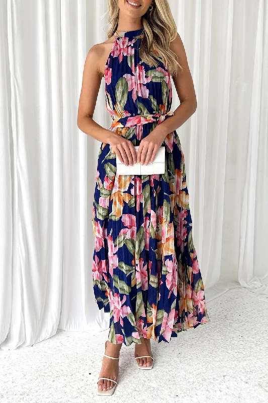 Vintage Elegant Floral Frenulum Halter Printed Dress Dresses RE5241 Chiffon floral dresses