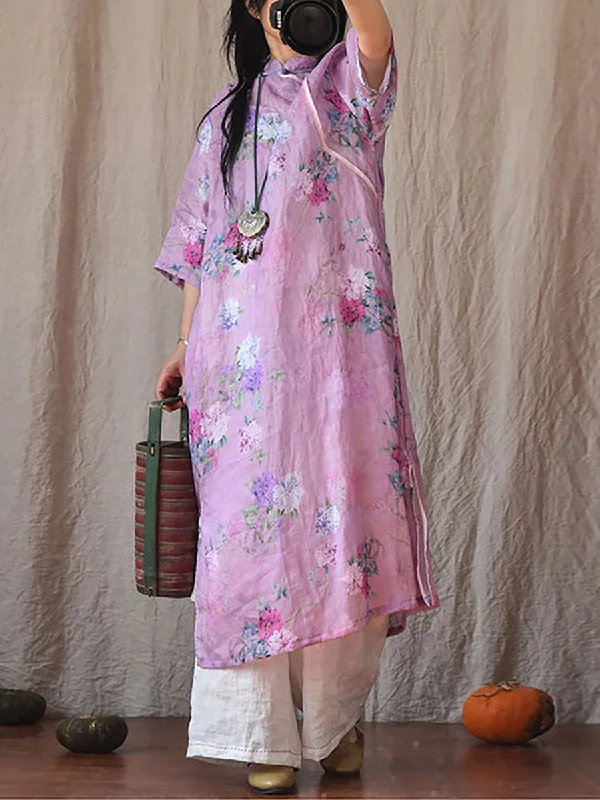 Women Vintage Summer Floral Ramie Robe Dress CO1022 Cheap floral dresses