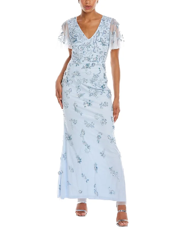 Aidan Mattox Flutter Sleeve Beaded Gown Summer unclassified dresses